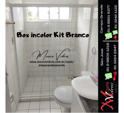 BOX DE CORRER TRADICIONAL COM KIT BOLEADO BRANCO E VIDRO INCOLOR